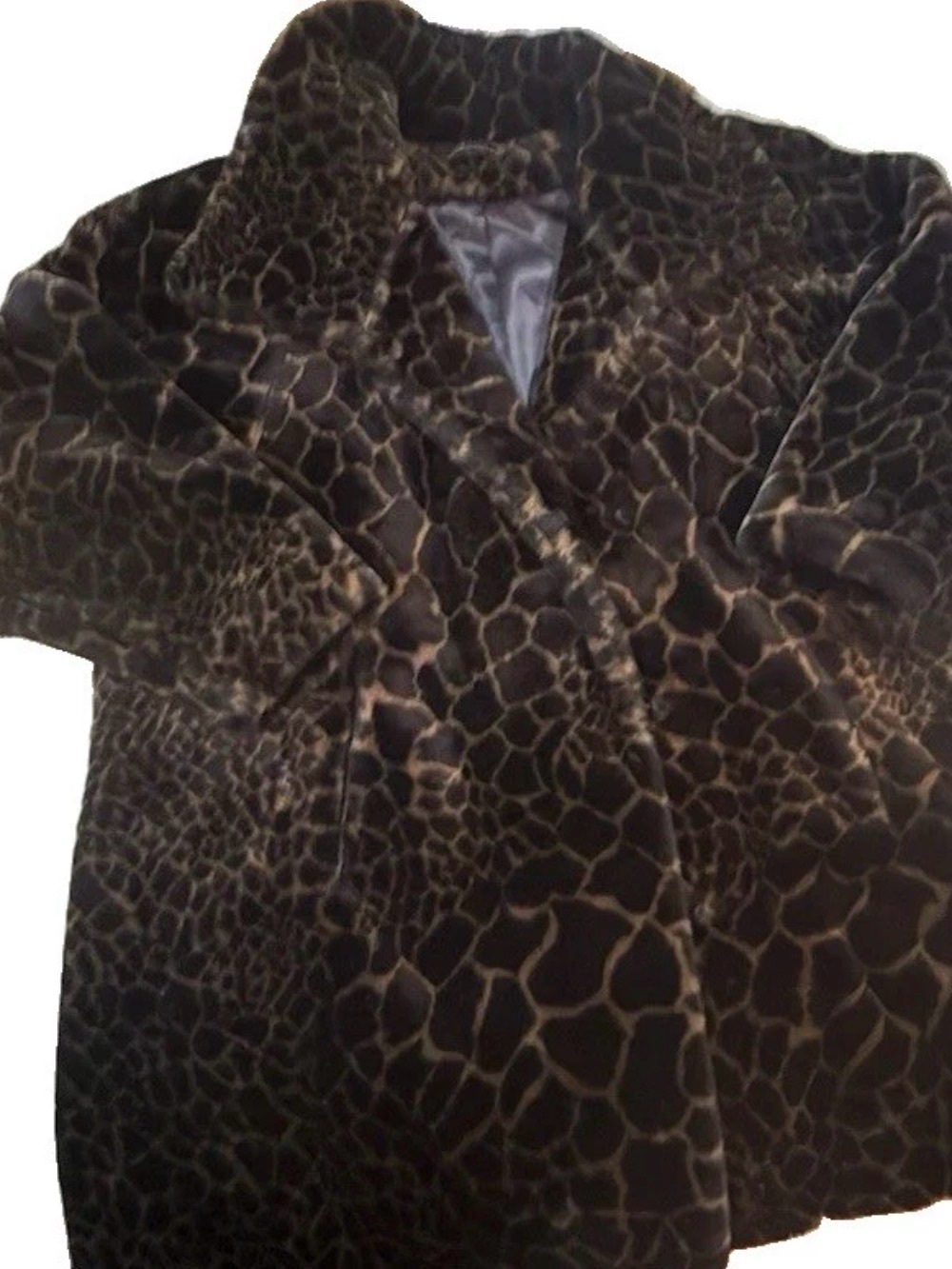 VTG 80s Donnybrook Faux Fur Giraffe Print Coat Oversized Jacket Mob Wife